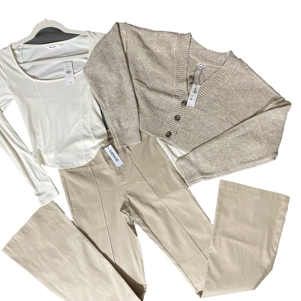 NWT Neutral Bundle Cardigan/ Long Sleeve Top /Low Rise Flare Pants